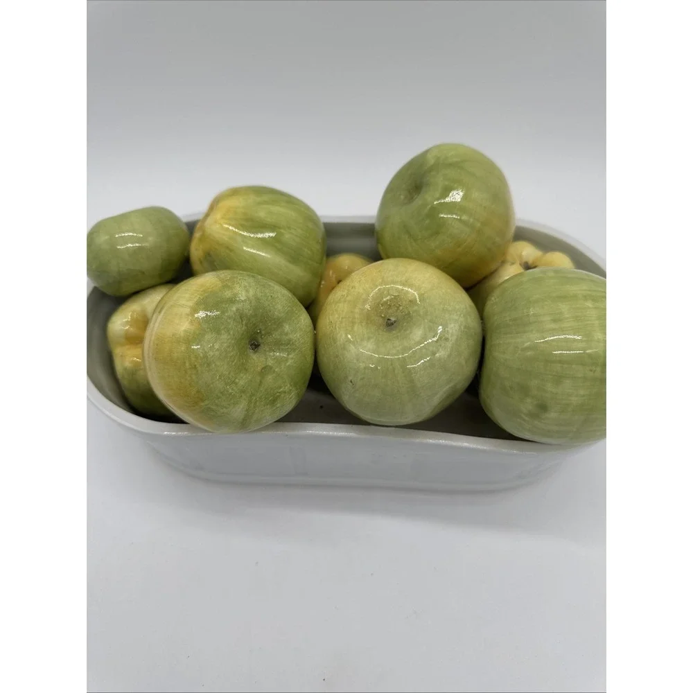 Vintage Italy Ceramic Basket Of Green Apples In Basket 9 Apples 13